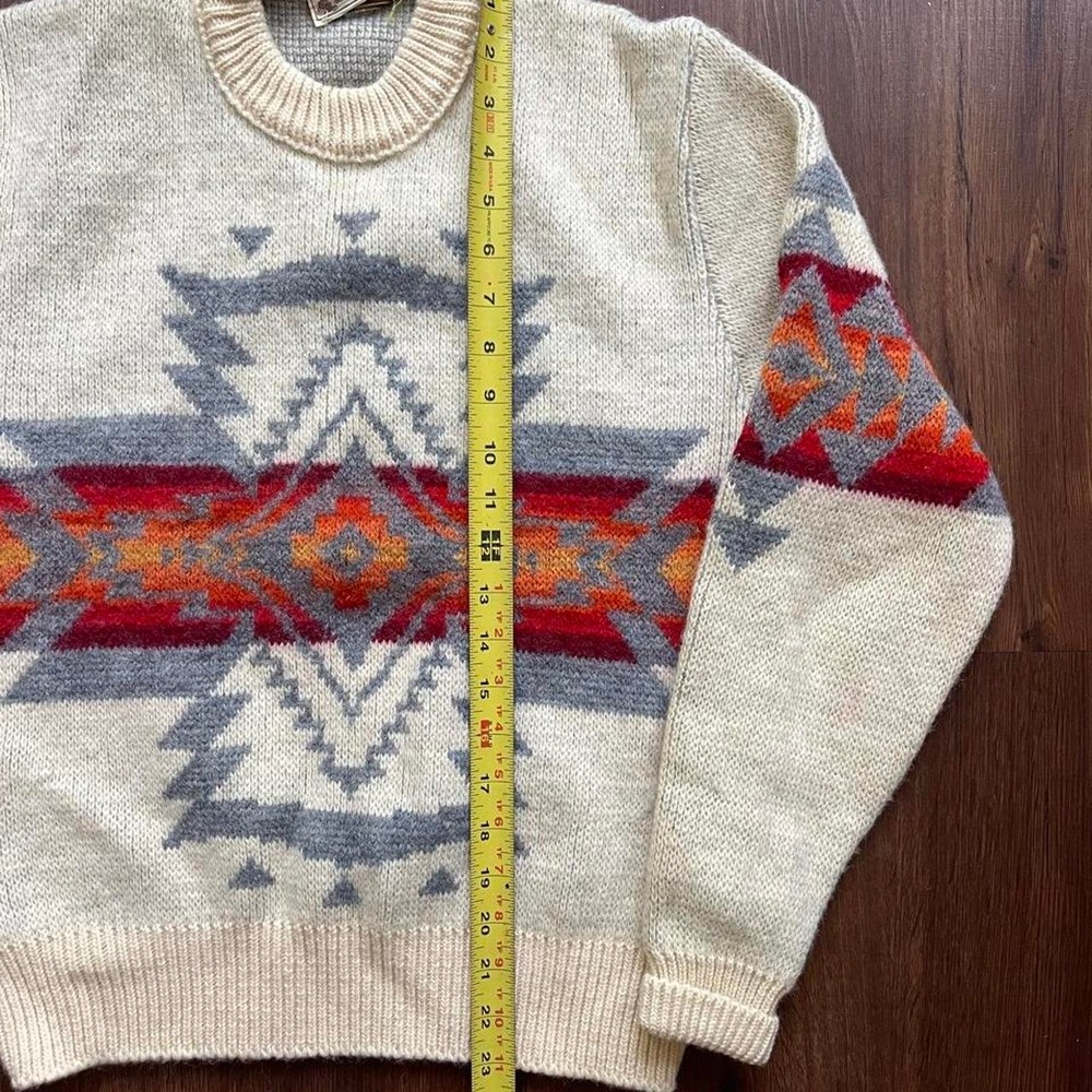 Vintage Pendleton Aztec Pattern Wool Knit Heavyweight Sweater Mens Large Cream - Picture 5 of 8